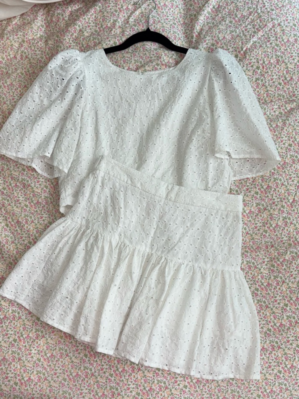 LeLe White Eyelet Two-Piece Top and Skirt Set